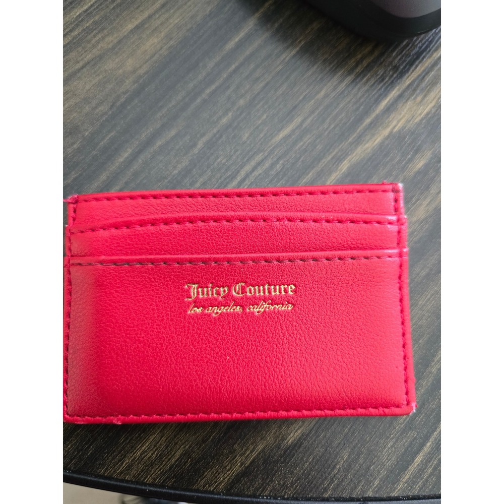 Juicy Couture Red Faux Leather Card Holder‎ Wallet Slim Gold Logo Y2K Style